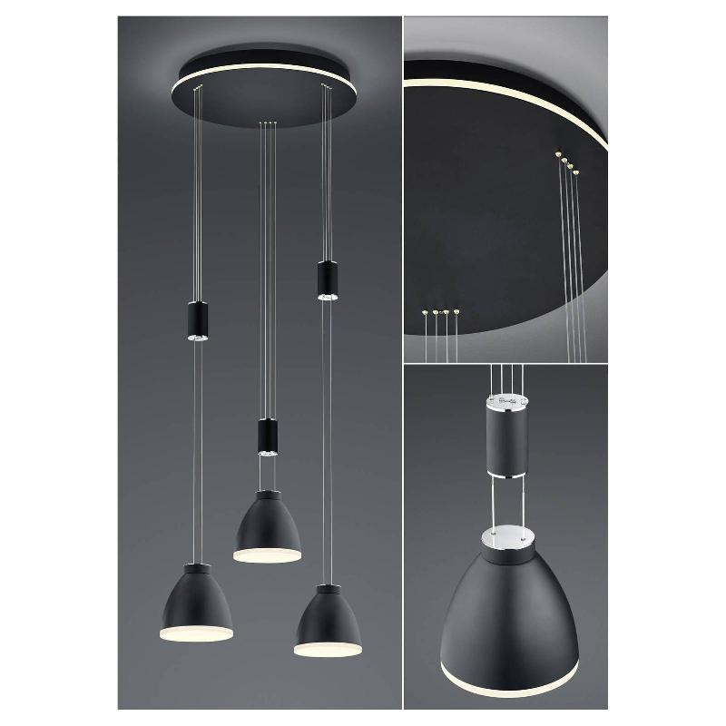 HELL SUSPENSION LED LENI, À 3 LAMPES, RONDE, NOIRE