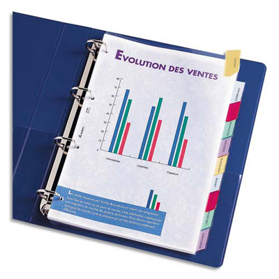 INTERCALAIRES EN PVC 18/100  ELBA - A4+ 305 X 230 MM - ONGLETS COLORES - JEU DE 12