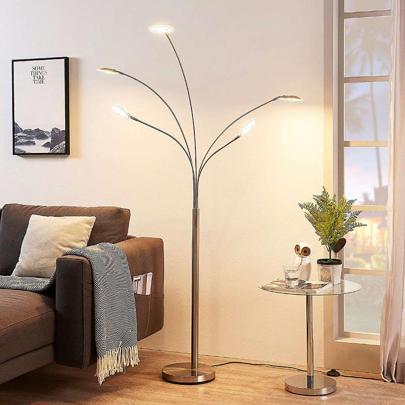 LINDBY, LAMPE SUR PIED LED ANEA, 179 CM, À 5 LAMPES, COULEUR NICKEL