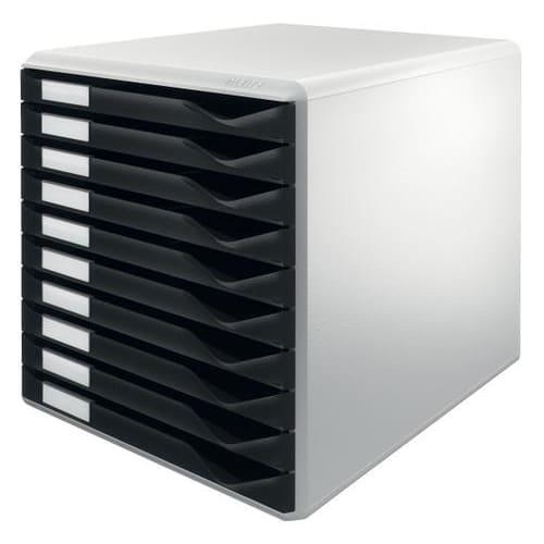 Leitz - Module de classement 10 tiroirs - Dimensions 28,7 x 29 x 35,5 cm - Structure grise et tiroirs noirs_0