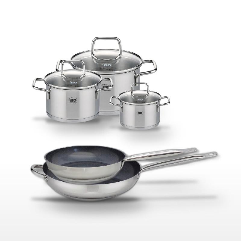 Lot 2 Poêles 28/32cm et 3 Faitouts 12/16/20cm Elo Profi Therm Platinum - gris inox 3176239953121_0