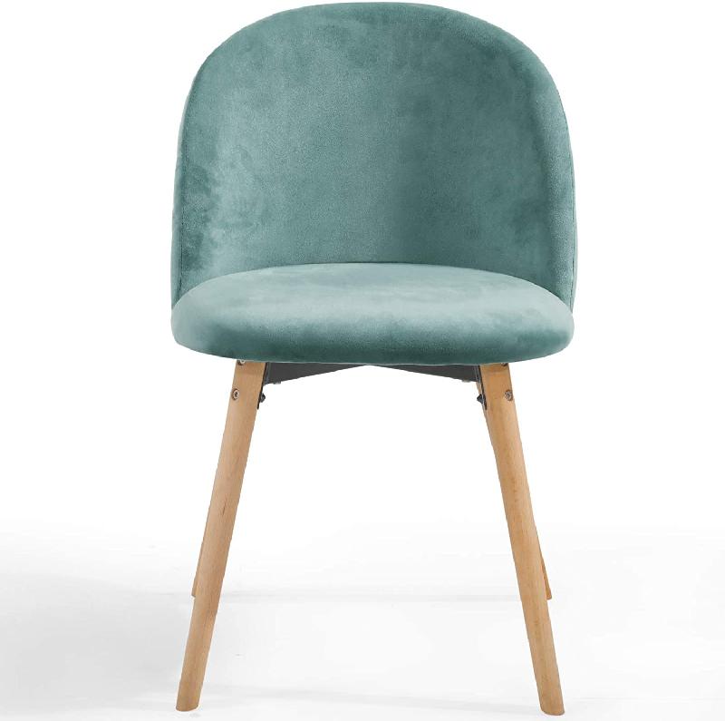 Lot de 6 chaises de salle à manger en velours - Pieds en bois de hêtre - Style moderne scandinave - Turquoise - 01_0000155_0