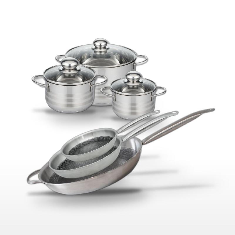 Lot Poêles 24/28/32 cm & Faitouts 14/16/20 cm Elo Relief Solution - gris 3176239942552_0