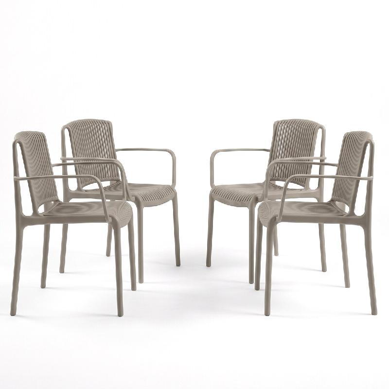 Mod. NES Ensemble de 4 fauteuils d'extérieur couleur vison MINK, pour jardins, bars, terrasses, restaurants, design élégant - vert 975_0