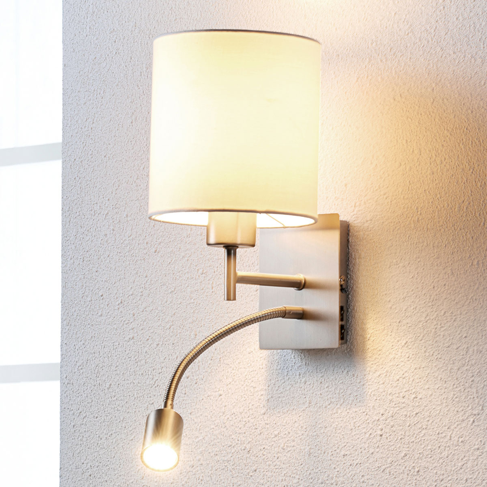 APPLIQUE MURALE LINDBY CAMILO, COULEUR NICKEL, LAMPE DE LECTURE LED, 28 CM