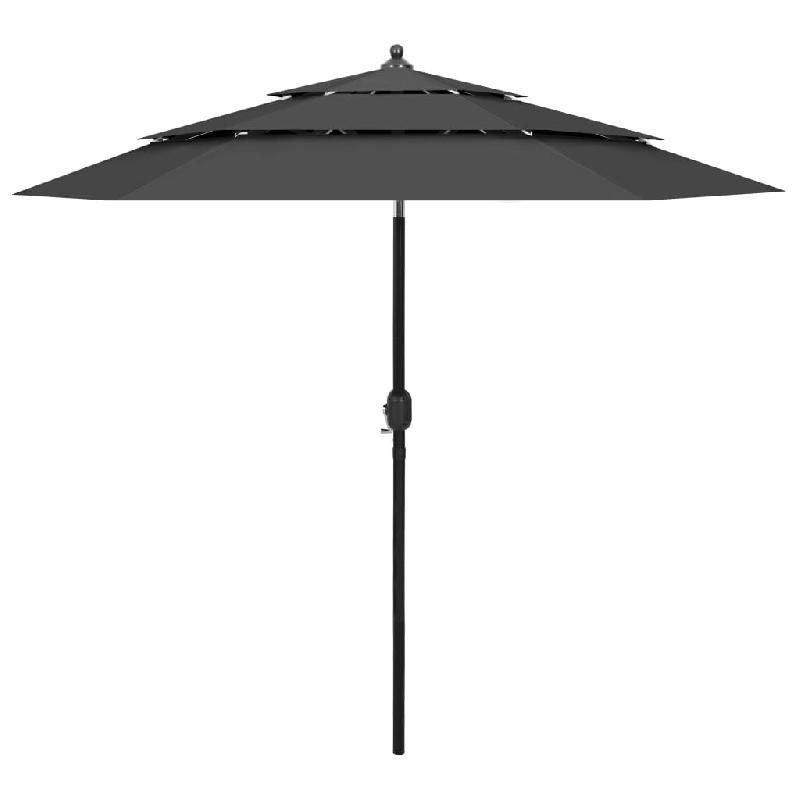 Parasol de jardin à 3 niveaux avec mât en aluminium anthracite Modèle Soleil Psi Prime Plus - 313862_0