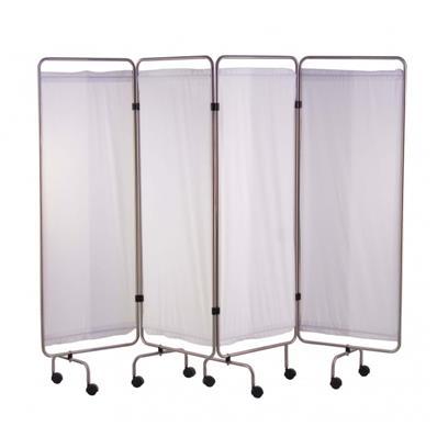 PARAVENT, INOX, 4 PANNEAUX AVEC RIDEAUX TENDUS BLANCS