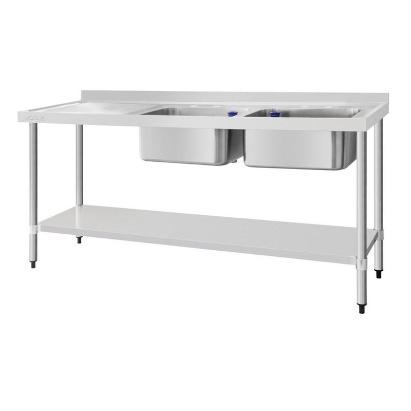 Plonge inox 2 bacs et égouttoir à gauche - P600 x L1800mm | Vogue_0