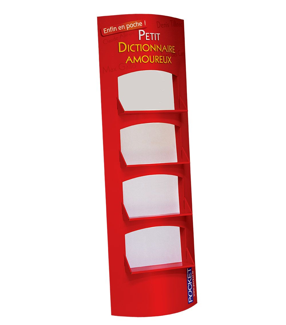 Présentoir de sol galbé en carton - Jade PLV - avec 4 étagères et impression quadri offset_0
