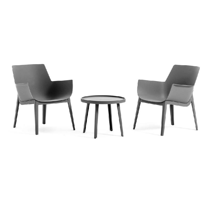 RATTATAN Ensemble de jardin en résine avec 2 fauteuils et table basse, design moderne, ergonomique et résistant pour l'extérieur - Betty - Gris fon_0