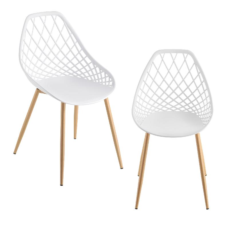 Set de 2 chaises de salle à manger - design moderne - siège en plastique blanc 83 cm - pieds effet hêtre - 03_0006037_0