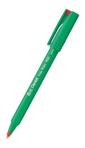 LOT DE 2 - STYLO FEUTRE PENTEL BALL R50 À CAPUCHON POINTE 0,8 MM - ÉCRITURE FINE ROUGE