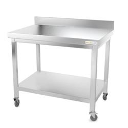Table de travail en inox 1200 x 600 mm adossée sur roulettes PREMIUM / GOLDINOX - inox 3701770805204_0