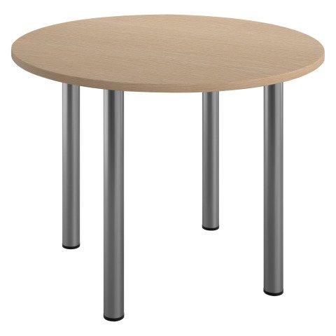 TABLE RONDE L 100 CM EXCELLENS PLATEAU CHÊNE CLAIR 4 PIEDS MÉTAL ALUMINIUM