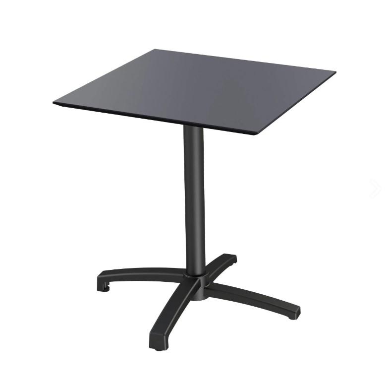 X Cross table de bistrot avec piètement noir + plateau HPL noir 70x70 cm_0