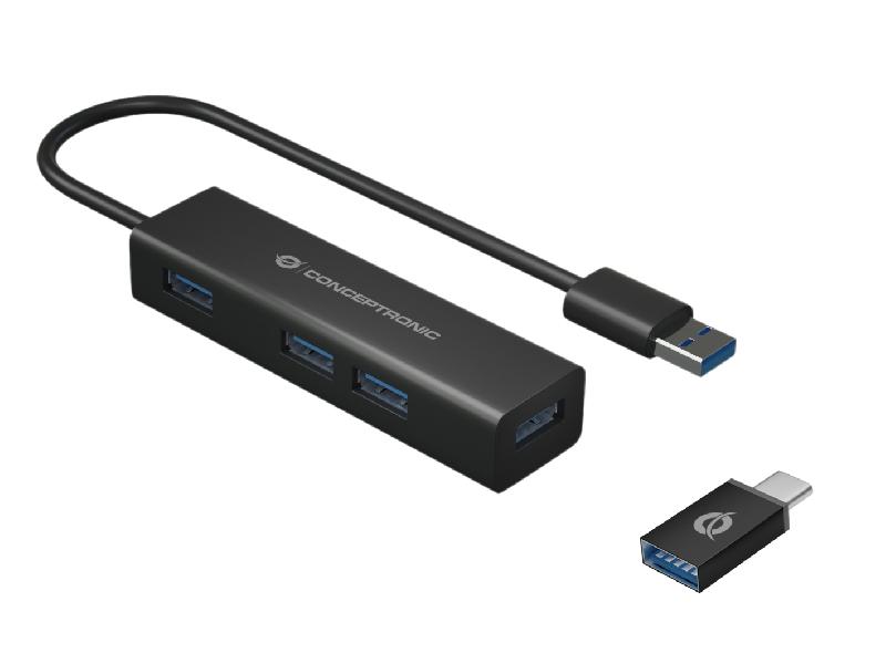 Conceptronic HUBBIES06B - Hub USB 3.2 Gen 1 (3.1 Gen 1) Type-A - 4 ports - Taux de transfert 5000 Mbit/s - Noir_0