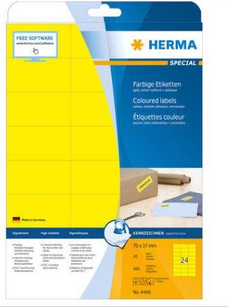 Étiquettes adhésives couleur A4 - 70 x 37 mm, jaunes - Référence 4466_0