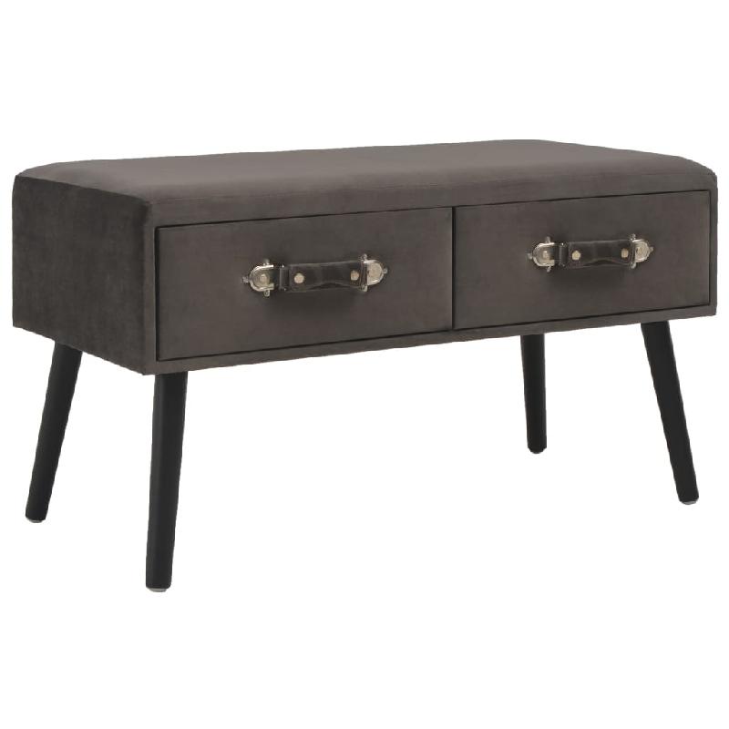 Banc banquette avec tiroirs - 80 cm - Velours gris - Référence 02_0010729_0