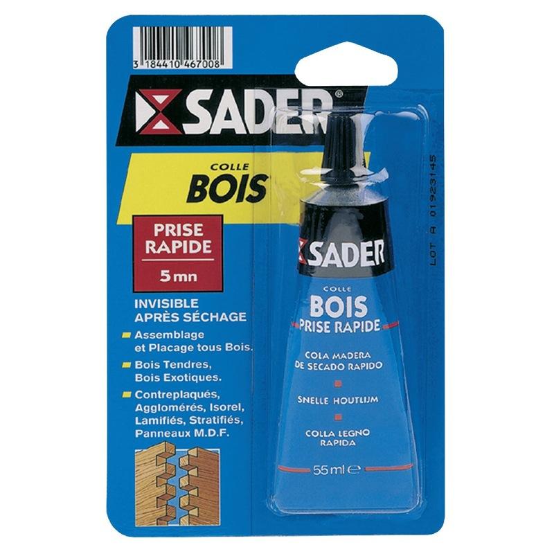 Colle à bois vinylique Sader - prise rapide - tube 55 ml - transparente après séchage_0