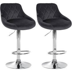 Décoshop26 - Set de 2 tabourets de bar coutures décoratives losanges assise en velours gris foncé et cadre en métal chromé TDB10770 - gris 300025_0