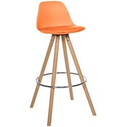 Décoshop26 - Tabouret de bar chaise haute x1 repose-pieds style scandinave en plastique et PVC orange structure en bois clair rond 10_0004621 - 30002_0