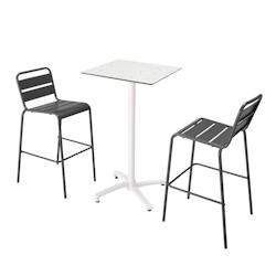 Oviala Business Ensemble table haute stratifié terrazzo et 2 chaises gris - Oviala - gris métal 110547_0