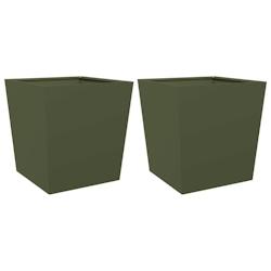 Helloshop26 - Jardinière bac lit surélevé plantes fleurs jardin terrasses lot de 2 olive 50 x 50 x 50 cm acier vert 02_0039087 - 3000218053512_0