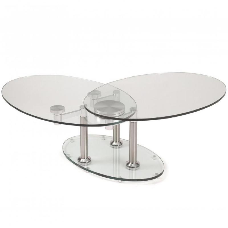 Table basse double chrome - plateaux pivotants en verre trempé et structure en acier inoxydable_0