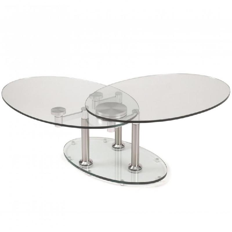 TABLE BASSE DOUBLE CHROME À PLATEAUX PIVOTANTS EN VERRE ET ACIER CHROMÉ_0