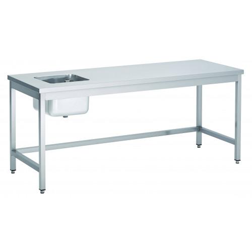 TABLE DU CHEF SOUDÉE EN INOX 1 BAC À GAUCHE 700 X 1800 MM