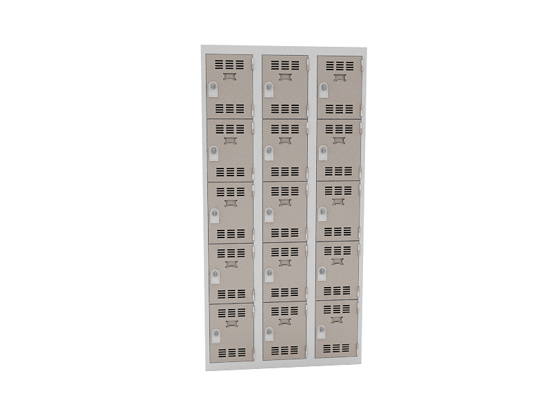 Vestiaire multicases 3 colonnes de 5 cases - monobloc acier - portes indégondables - normes NF_0