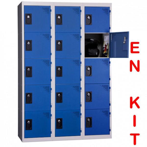 Vestiaire multicases Rolléco - 15 cases - 3 colonnes - Largeur de case : 400 mm_0
