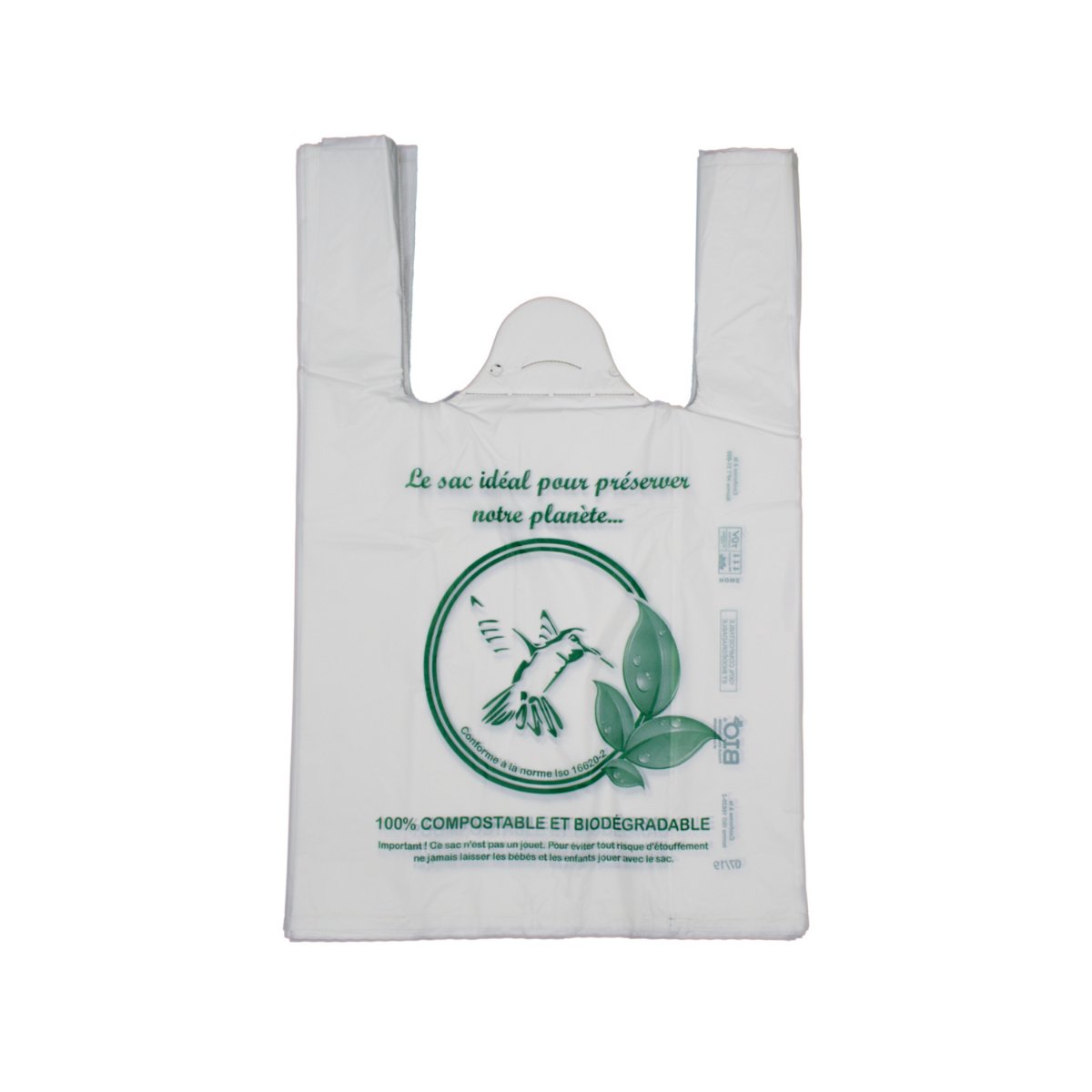 1000 sacs bretelles biodégradables 26+12×40 cm colibri personnalisable_0