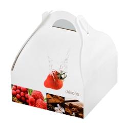 Boîte pâtissière décor Délices à poignée 135x135x60mm x 25 JORIDEAL - blanc en carton 3664324692081_0