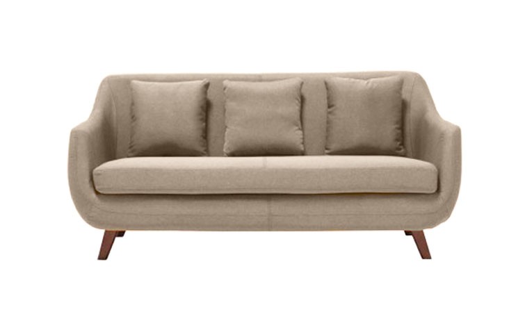 Canapé 3 places design rétro - Domino beige - Structure en pin massif et mousse polyester_0