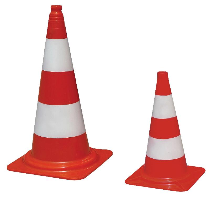 Cônes de chantier en PVC - Bandes blanches sérigraphiées - Norme NF P 98-460 - H 500mm ou H 750mm_0