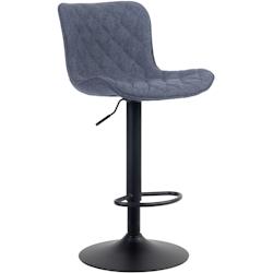 Décoshop26 - Tabouret de bar x1  coutures décoratives pied trompette hauteur réglable en métal noir assise en tissu bleu 10_0004863 - bleu 3000252_0