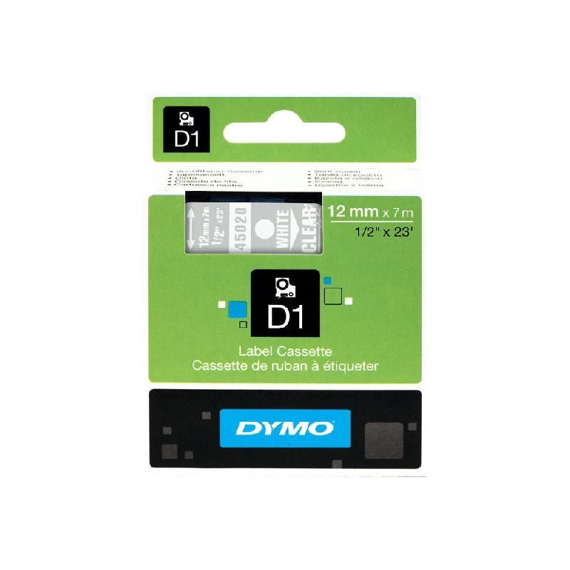 DYMO RUBAN TITREUSE DYMO D1 - ÉCRITURE BLANC / FOND TRANSPARENT - 12 MM X 7 M - MODÈLE S0720600