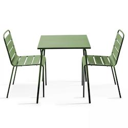 Oviala Business Ensemble table de jardin carrée et 2 chaises acier vert cactus - Oviala - vert acier 106876_0