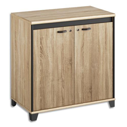 Gautier rangement bas - 2 portes battantes avec serrure - L80 x H74 x P45 cm - Finition chêne sonoma et noir_0