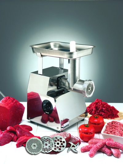 Hachoir à viande professionnel - acier inoxydable - 3 grilles inox standards - moteur monophasé 600W_0