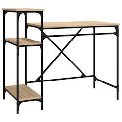 Helloshop26 - Bureau table poste de travail meuble d'ordinateur informatique étude avec étagères chêne 105 x 50 x 90cm bois 02_0023485 - 3000214350844_0
