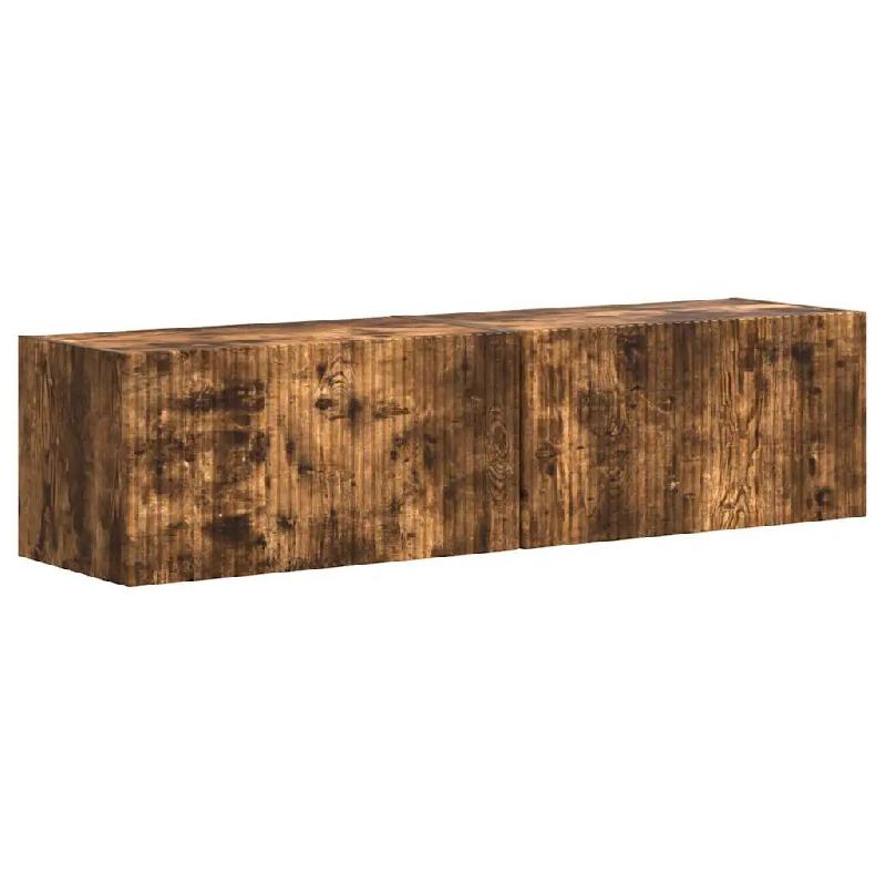 Helloshop26 - Lot de 2 meubles TV muraux modernes avec étagères pratiques 60 x 31 x 29,5 cm en bois d'ingénierie chêne fumé 02_0054893 - Bois mas_0