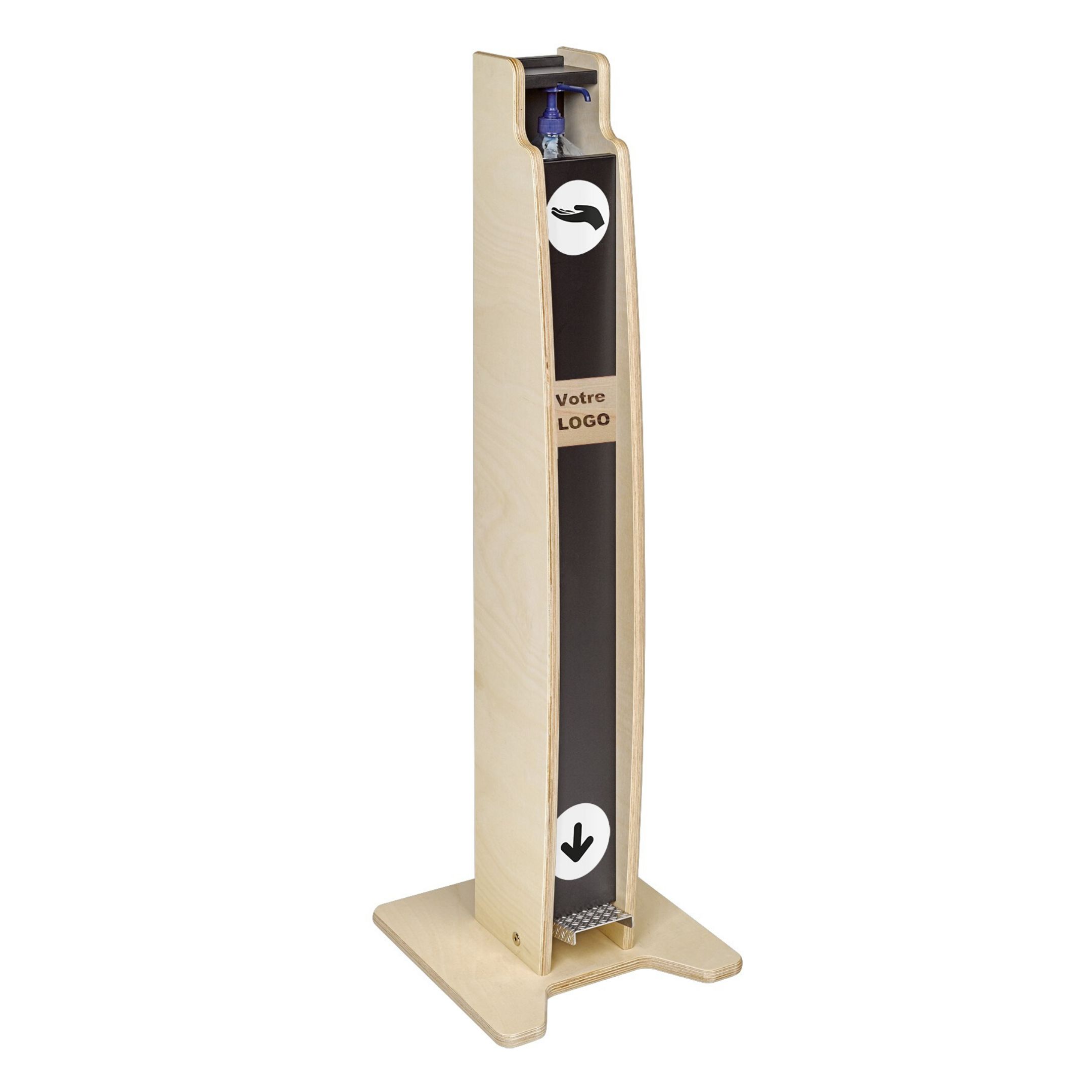 L'hydrô noire personnalisée - borne avec pédale mécanique - distributeur de gel hydroalcoolique - dimensions : H 106 cm x P 17 cm x L 12 cm - capacité 500 ml_0
