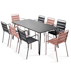 Oviala Business Ensemble table de jardin et 8 fauteuils en métal Rose poudré - rose acier 114620_0