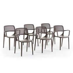 RATTATAN Set de 6 chaises avec accoudoirs en résine renforcée de fibre de verre, design classique, empilables pour jardin, bar, restaurant, cuisineâ_0