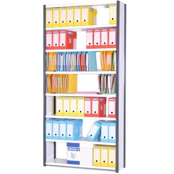 Rayonnage de bureau métallique - H. 2000 x L. 1200 mm - Version DÉPART - Blanc - Pour boîtes d'archives, dossiers suspendus et classeurs_0