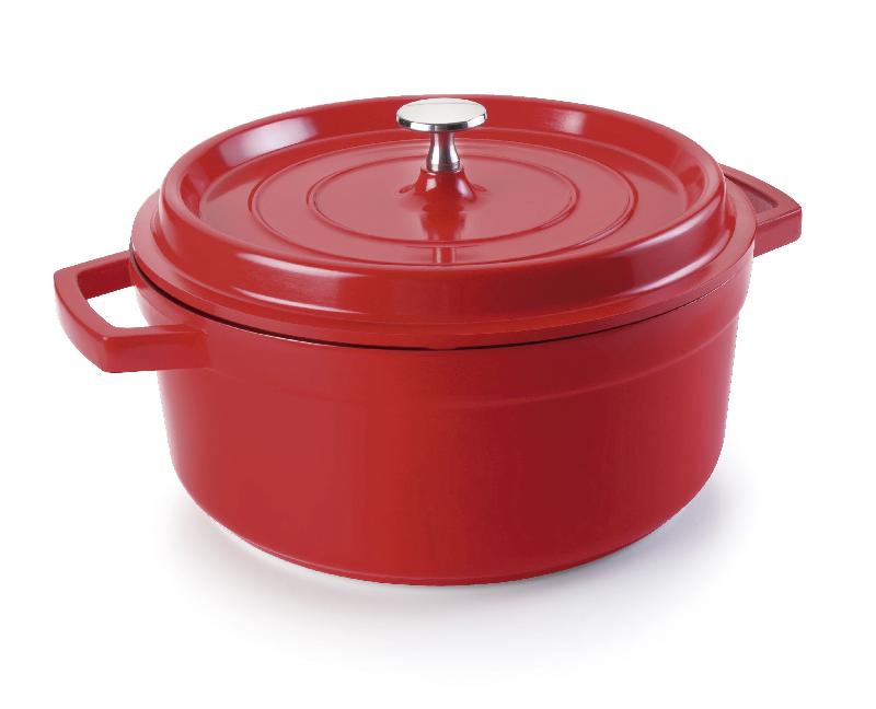 Cocotte ronde rouge en fonte d'aluminium avec couvercle - Diamètre 28 cm - 3x plus légère - Compatible tous feux - Lacor_0