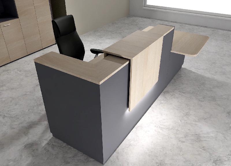 Comptoir d'accueil bi-colore avec PMR Delta et réhausse - Droite, Non, Anthracite, 282, Acacia clair_0