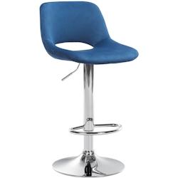 Décoshop26 - Tabouret de bar chaise haute x1 avec repose-pieds en velours bleu piètement métallique chromé 10_0004591 - bleu 3000252189239_0